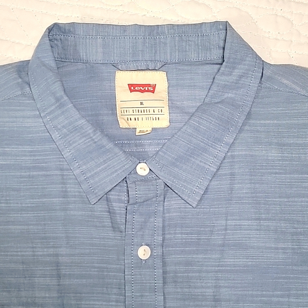 Levi’s Men’s Short Sleeve Western Slub Button Up Shirt Blue Size XL